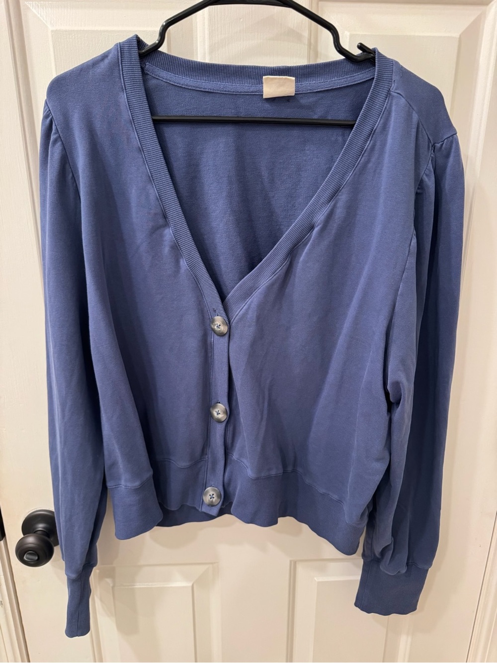 V-Neck Button Cardigan Sweater in Slate Blue